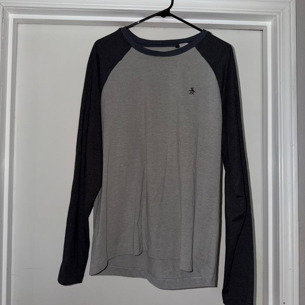 Original Penguin Raglan Long Sleeve Tee | Men’s Large | Gray & Black | Worn Once